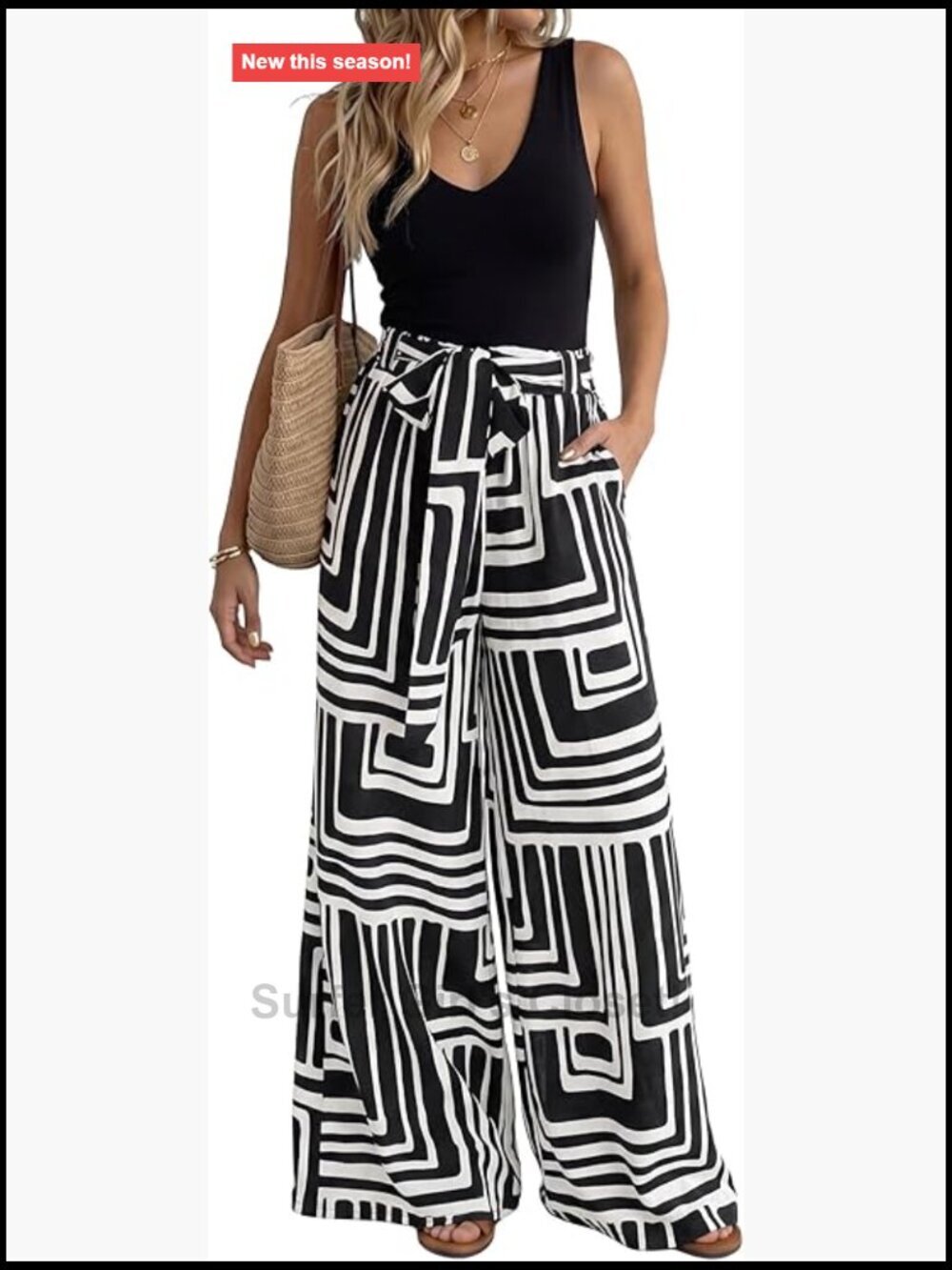 Two Piece Set Wide Leg Pants Sleeveless V Neck Flowy Lounge Set Summer Vacation